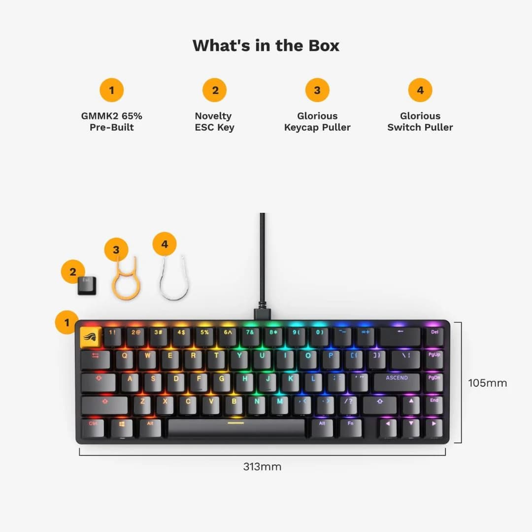 Glorious GMMK 2 65% Compact TKL Keyboard - Black — thumbnail 3 of 4