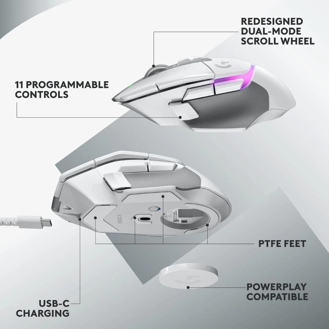 Logitech G502 X PLUS Lightspeed Wireless Optical Mouse White — thumbnail 6 of 6