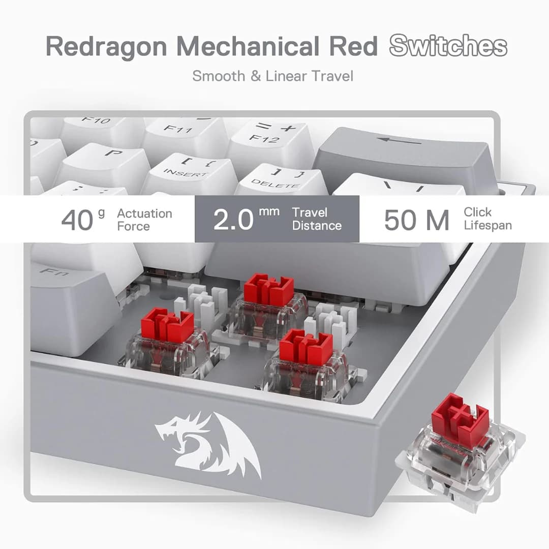 Redragon K617 Fizz 60% Mechanical Gaming Keyboard - Gray White — thumbnail 3 of 4