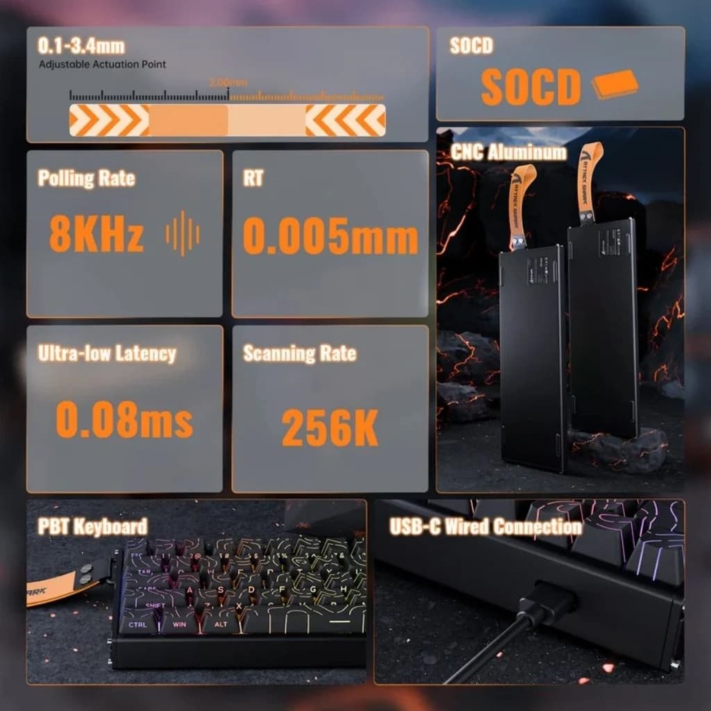 ATTACK SHARK X68 MAX HE Wired Rapid Trigger Gaming Keyboard - Black Contours — thumbnail 6 of 6