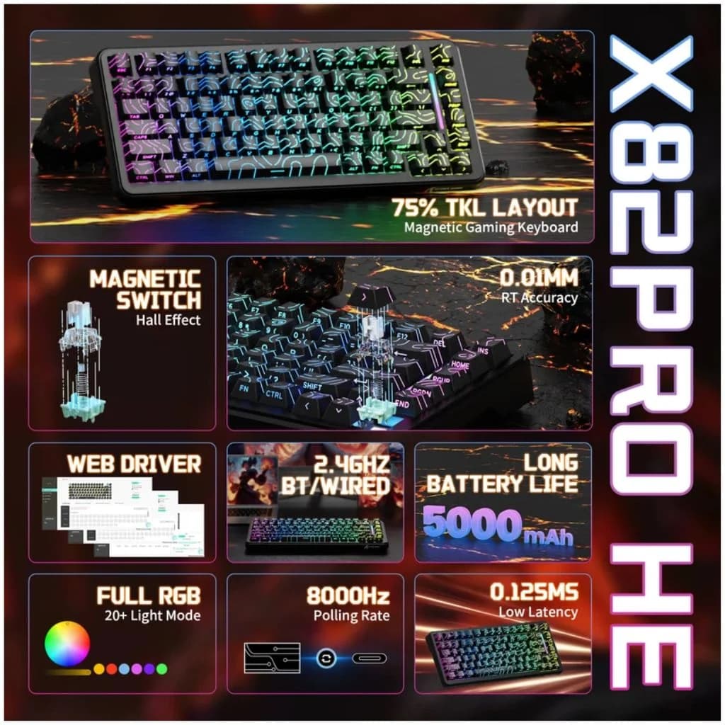 ATTACK SHARK X82 PRO HE Wireless Gaming Keyboard - Black — thumbnail 7 of 7